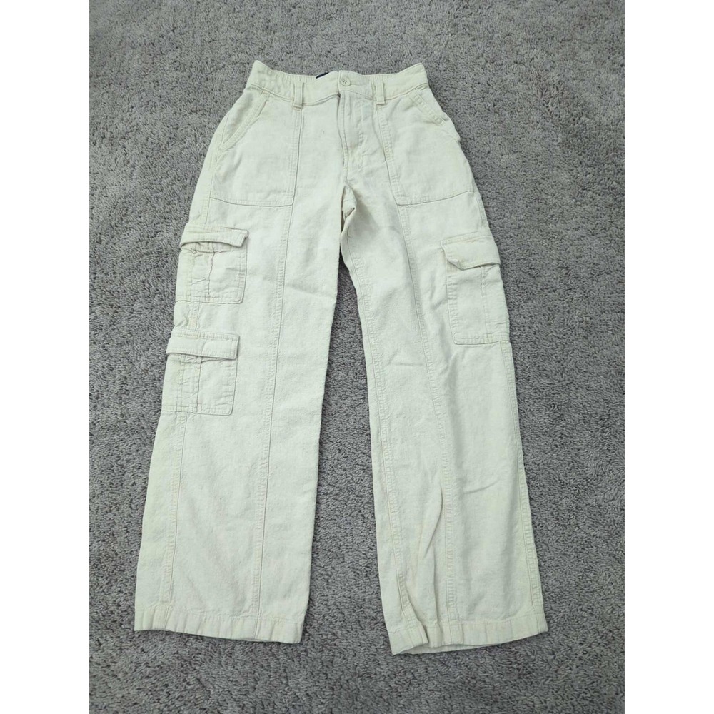 Hollister Cargo Pants Womens XS Ultra Baggy Elastic Waist Linen Blend